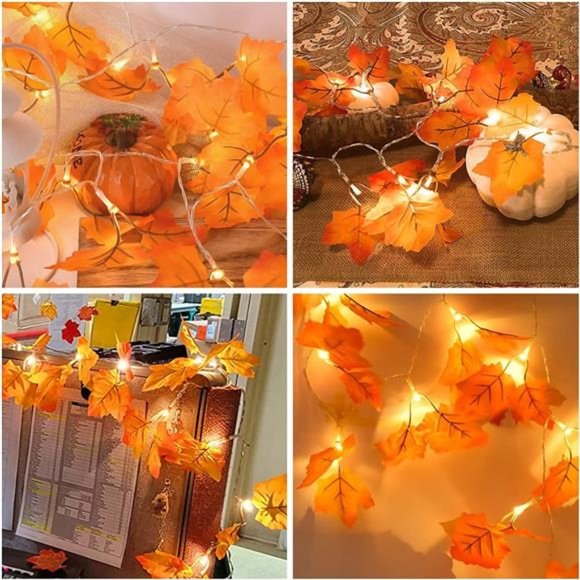 2 Pack Fall Decor Total 16.4FT 50LED Maple Leaves String Lights Battery Operated - Picture 6 of 6